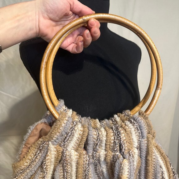 Vintage Knapp Sacs Of California 1970’s Knit Round Wood Handle HandBag - Picture 9 of 14